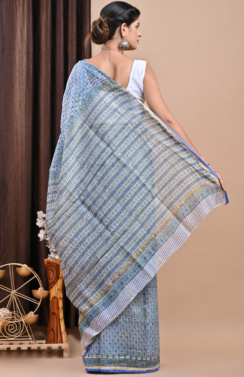Blue Buti Print Chanderi Silk Saree (CHSAR17)